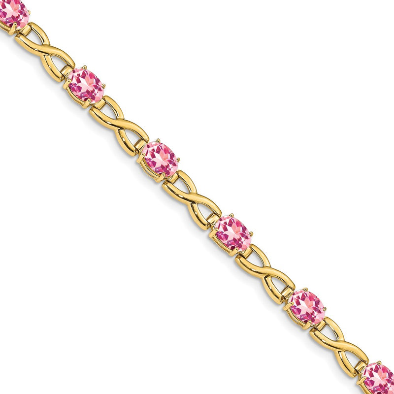 14K Yellow Gold 7X5mm Oval Pink Tourmaline Bracelet