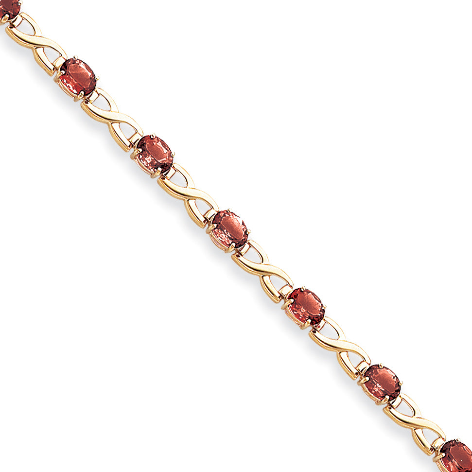 14K Yellow Gold 7X5mm Oval Rhodolite Garnet Bracelet