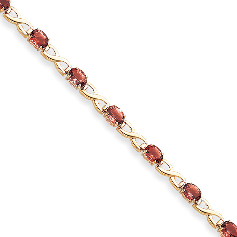 14K Yellow Gold 7X5mm Oval Rhodolite Garnet Bracelet