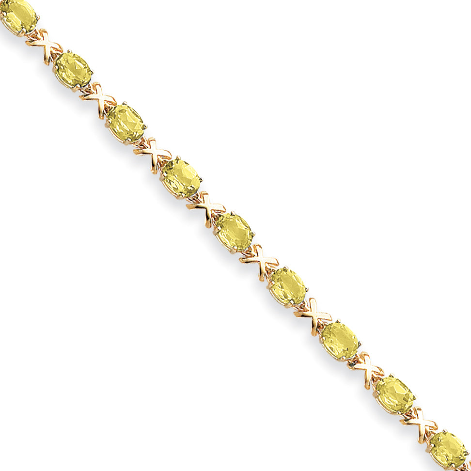 14K Yellow Gold 7X5mm Oval Peridot Bracelet