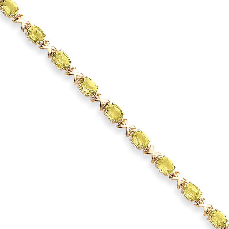 14K Yellow Gold 7X5mm Oval Peridot Bracelet