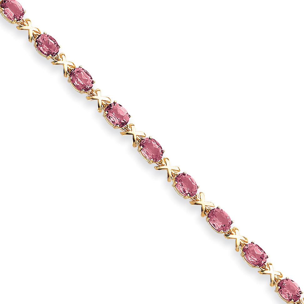 14K Yellow Gold 7X5mm Oval Ruby Bracelet