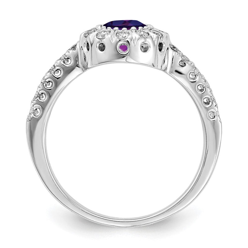 14K White Gold 5mm Amethyst Aa Diamond Ring