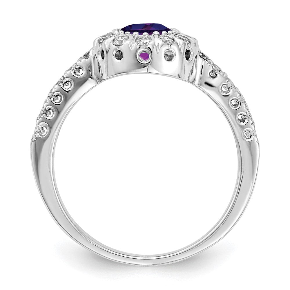 14K White Gold 5mm Amethyst Vs Diamond Ring