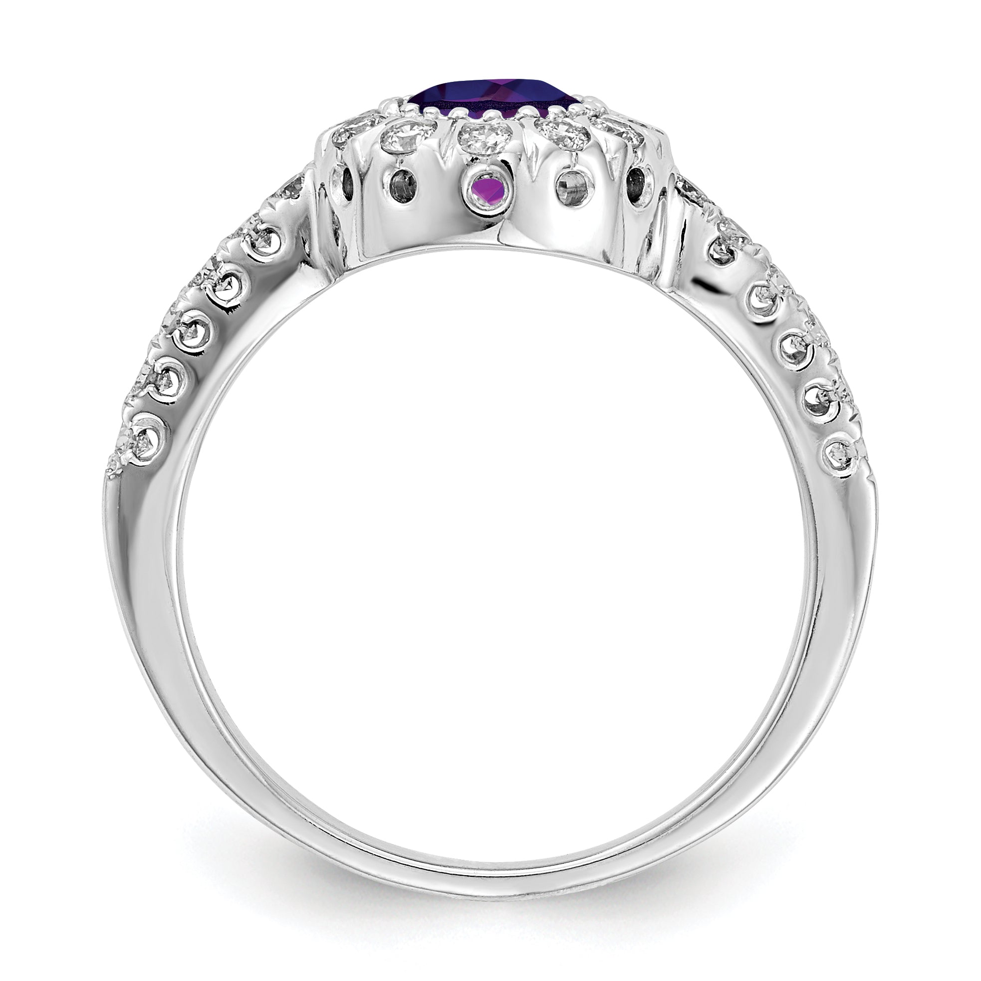 14K White Gold 5mm Amethyst Aaa Diamond Ring