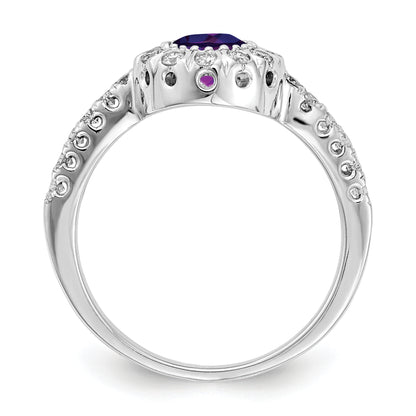 14K White Gold 5mm Amethyst Aaa Diamond Ring