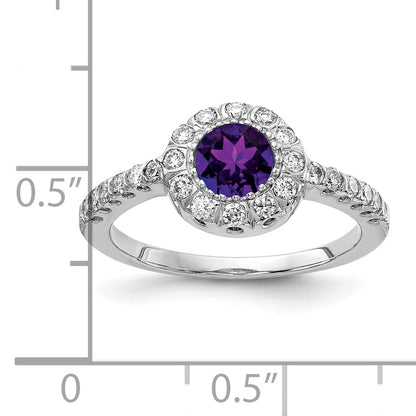 14K White Gold 5mm Amethyst Aaa Diamond Ring