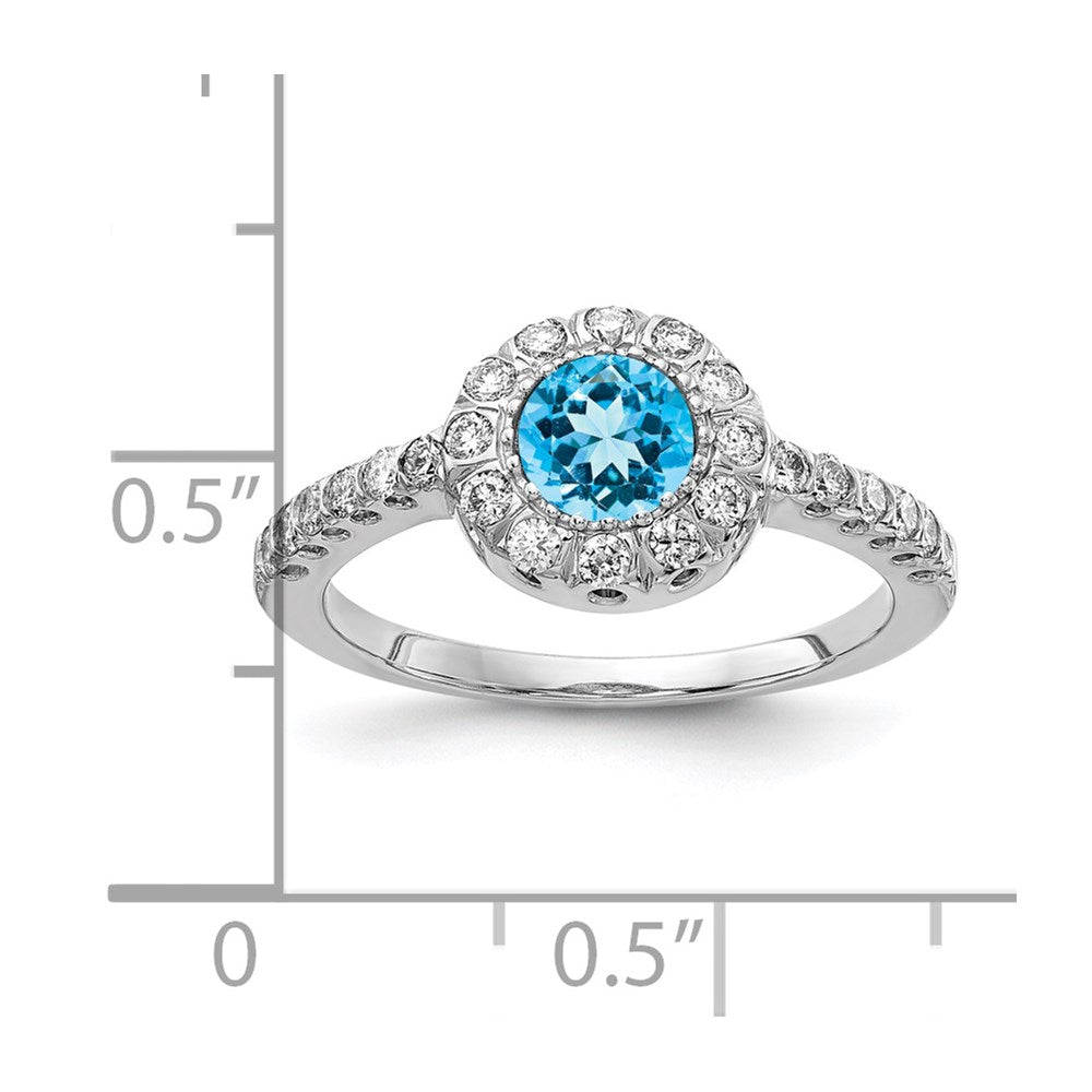 14k White Gold 5mm Blue Topaz A Real Diamond ring