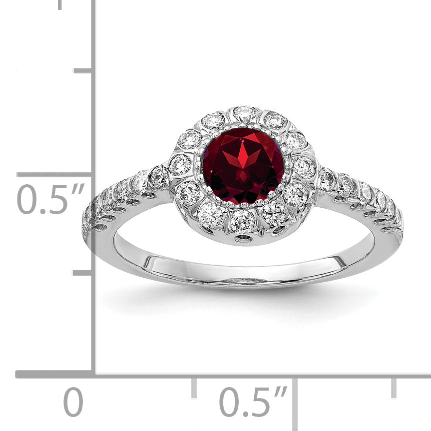 14k White Gold 5mm Garnet A Real Diamond ring