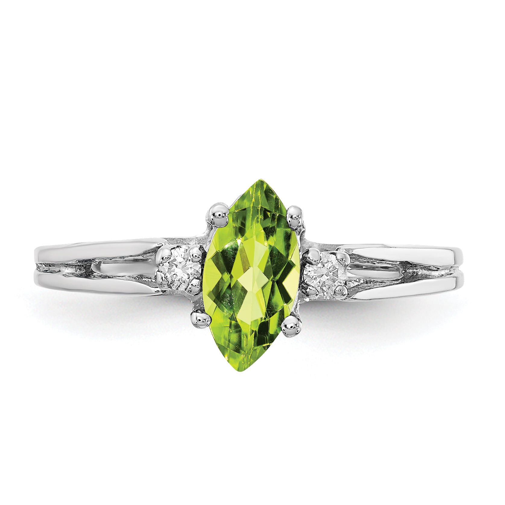 14K White Gold 8X4mm Marquise Peridot A Diamond Ring