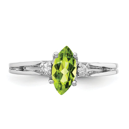 14K White Gold 8X4mm Marquise Peridot A Diamond Ring