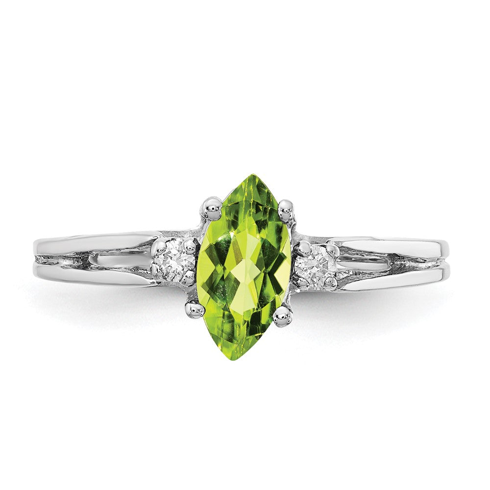 14K White Gold 8X4mm Marquise Peridot A Diamond Ring