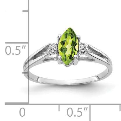 14K White Gold 8X4mm Marquise Peridot A Diamond Ring