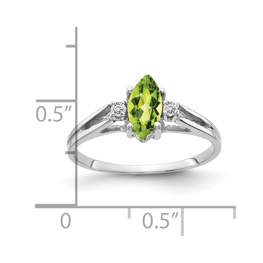 14K White Gold 8X4mm Marquise Peridot A Diamond Ring