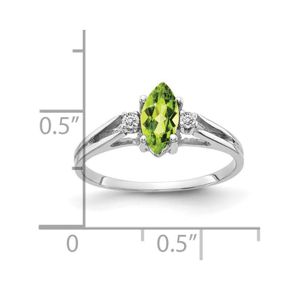 14K White Gold 8X4mm Marquise Peridot A Diamond Ring