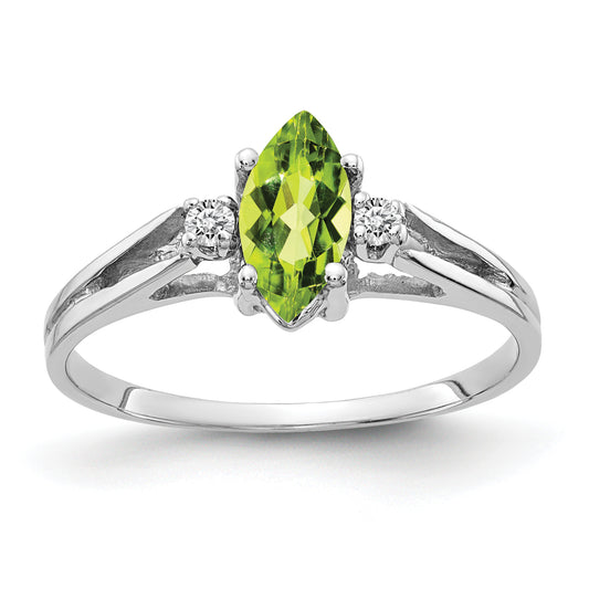14K White Gold 8X4mm Marquise Peridot Aa Diamond Ring