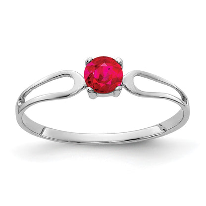 Solid 14k White Gold 4mm Simulated Ruby Ring