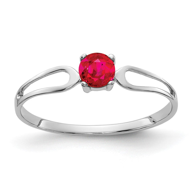 Solid 14k White Gold 4mm Simulated Ruby Ring