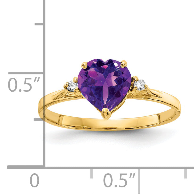 14K Yellow Gold 7mm Heart Amethyst Aaa Diamond Ring