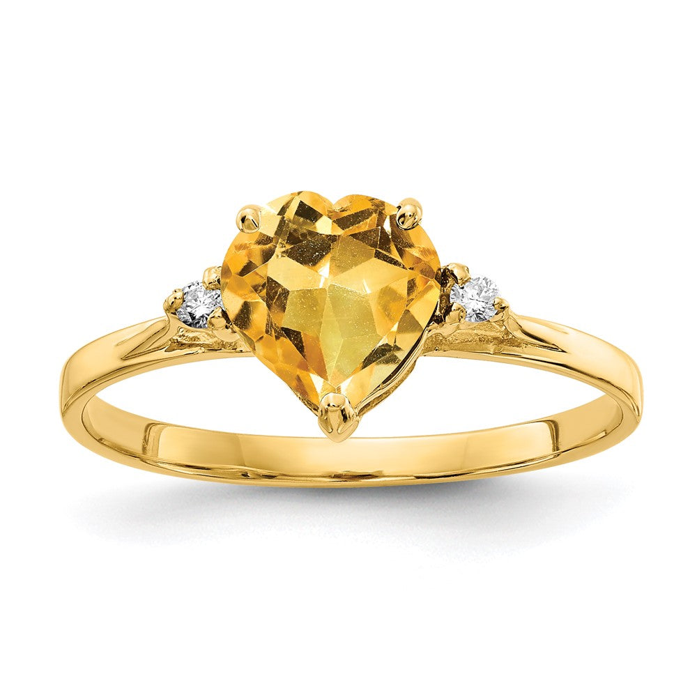 14K Yellow Gold 7mm Heart Citrine Aaa Diamond Ring