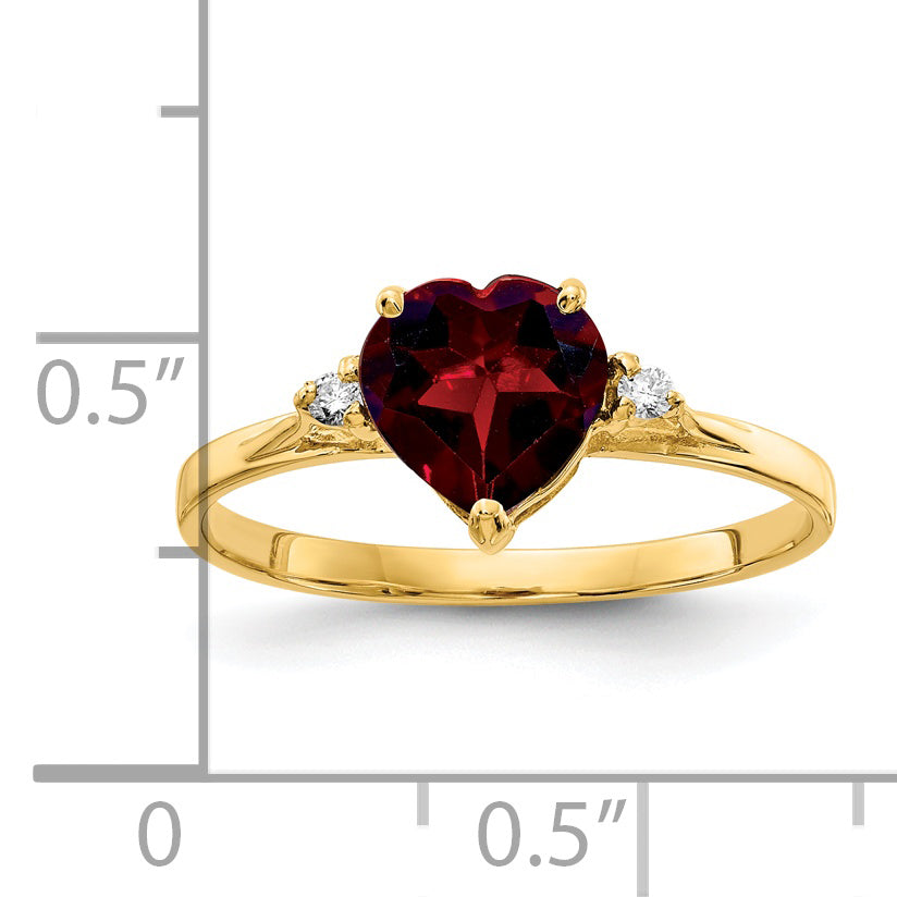 14K Yellow Gold 7mm Heart Garnet Aaa Diamond Ring