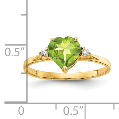 14K Yellow Gold 7mm Heart Peridot Vs Diamond Ring