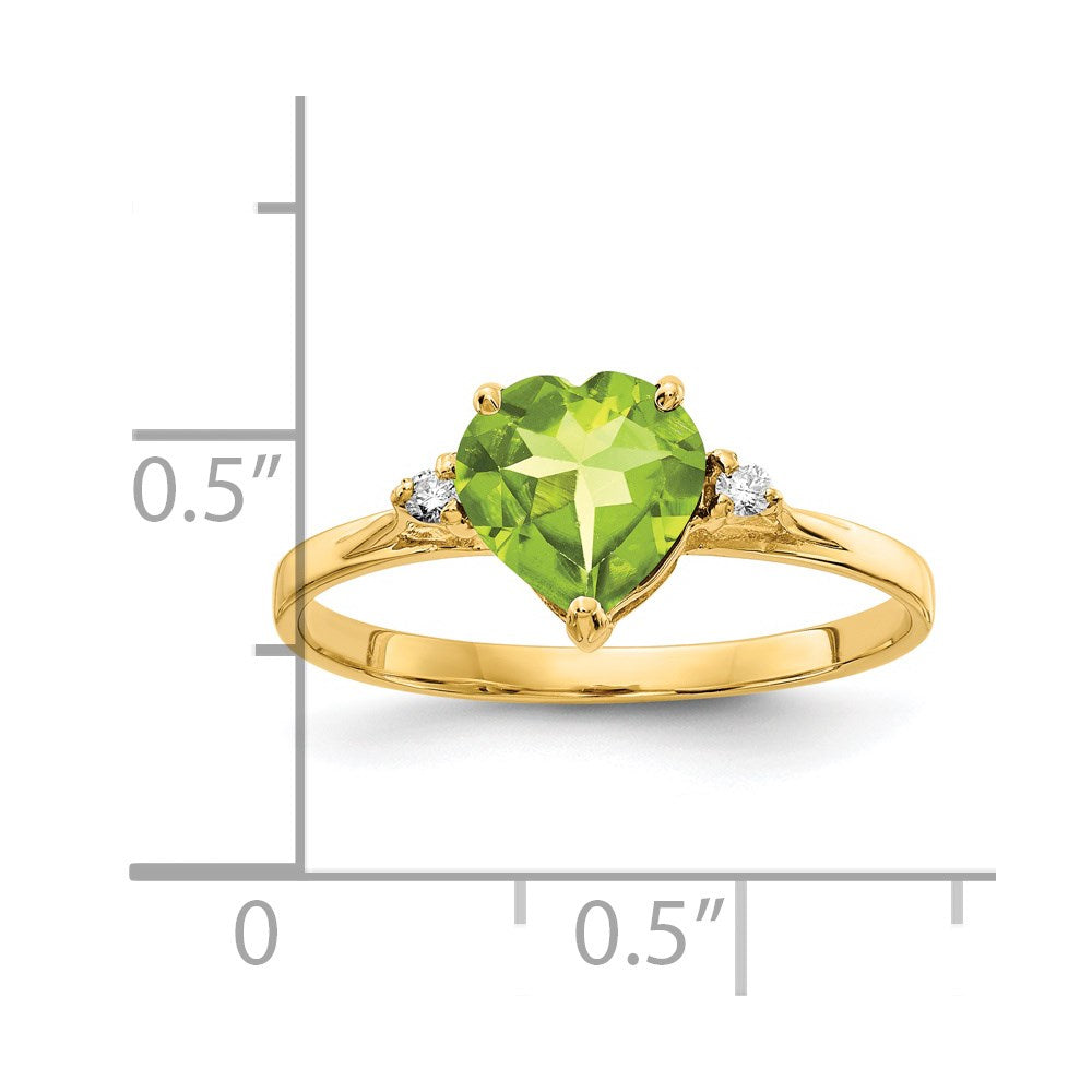 14K Yellow Gold 7mm Heart Peridot A Diamond Ring