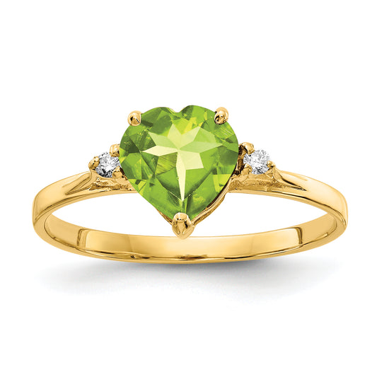 14K Yellow Gold 7mm Heart Peridot Vs Diamond Ring