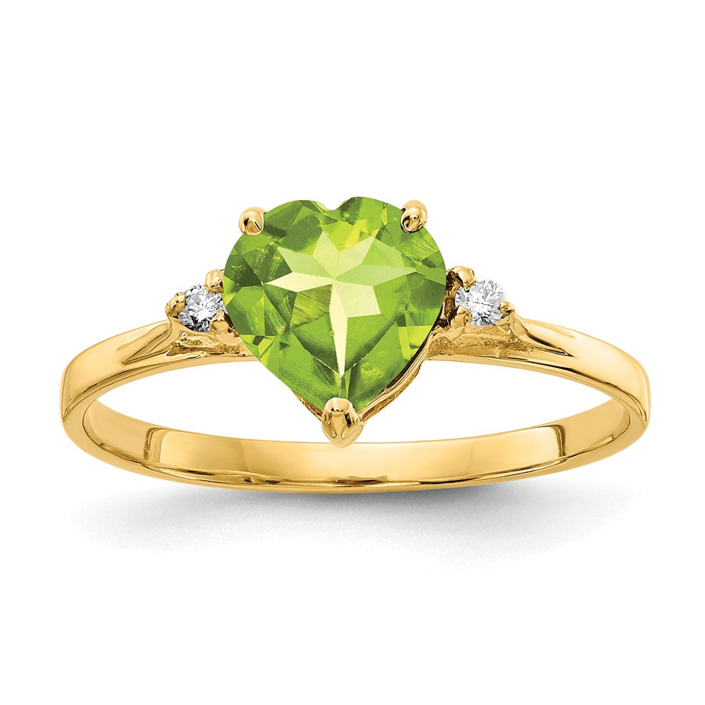14K Yellow Gold 7mm Heart Peridot A Diamond Ring