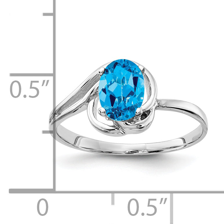14k White Gold 7x5mm Oval Blue Topaz Checker ring
