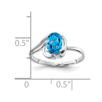 14k White Gold 7x5mm Oval Blue Topaz Checker ring