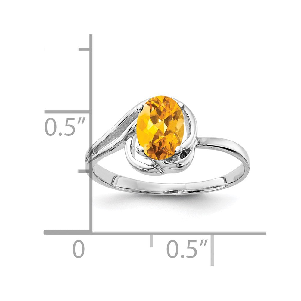 14k White Gold 7x5mm Oval Citrine Checker ring