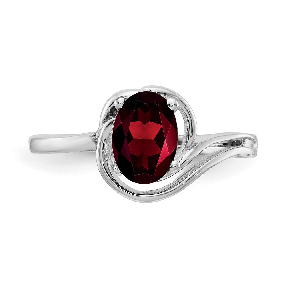 14k White Gold 7x5mm Oval Garnet Checker ring