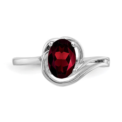 14k White Gold 7x5mm Oval Garnet Checker ring