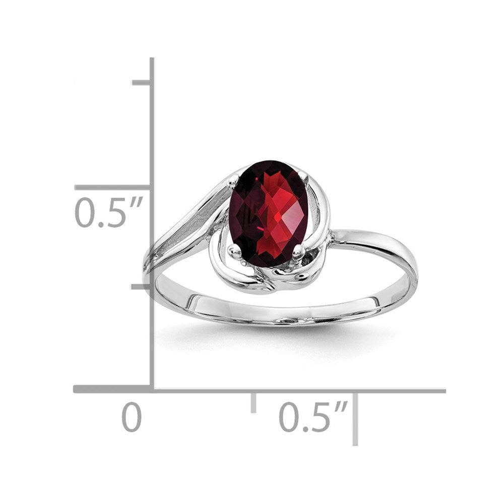 14k White Gold 7x5mm Oval Garnet Checker ring
