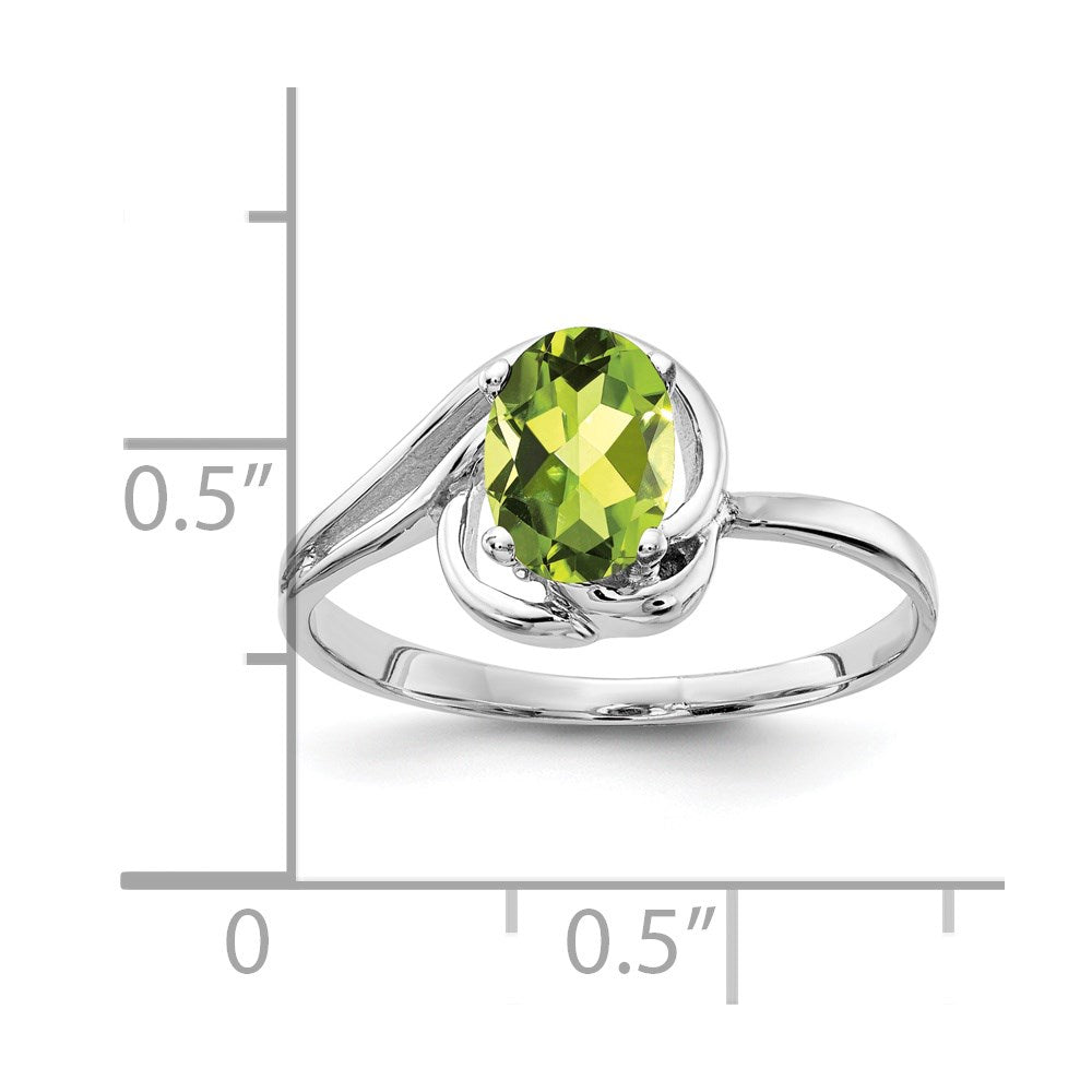 14k White Gold 7x5mm Oval Peridot Checker ring