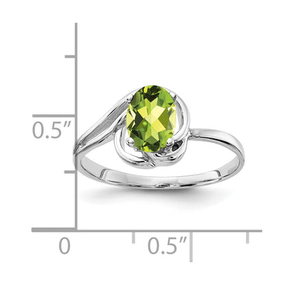 14k White Gold 7x5mm Oval Peridot Checker ring