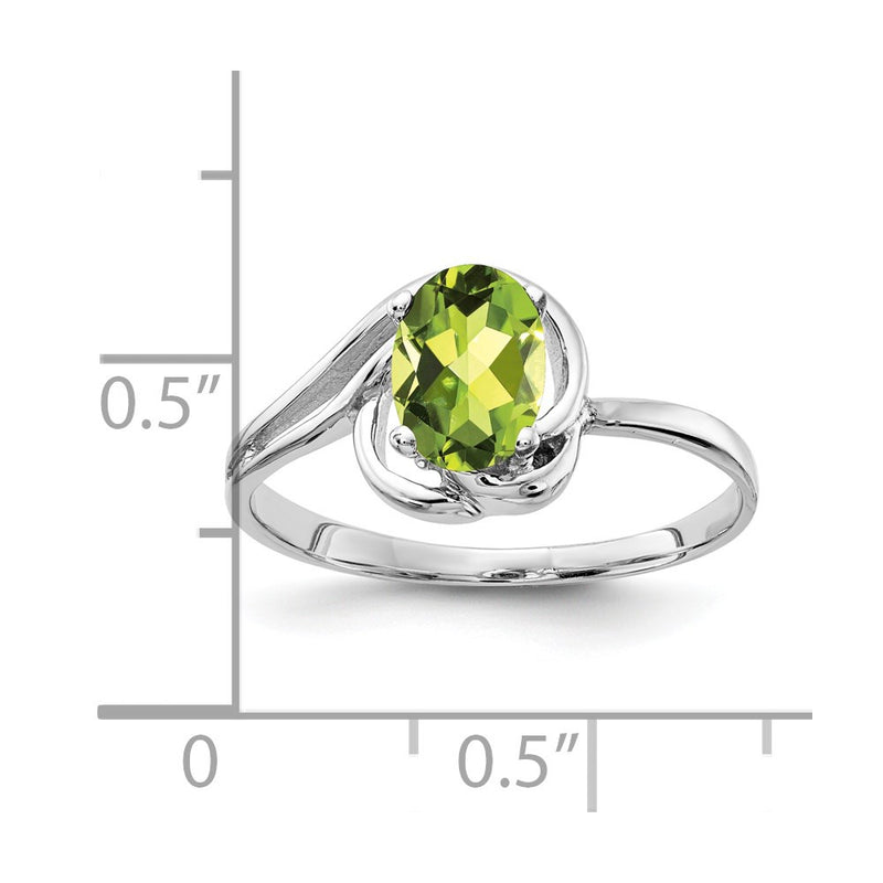 14k White Gold 7x5mm Oval Peridot Checker ring