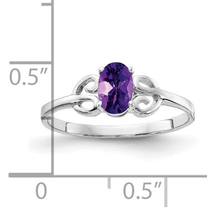 Solid 14k White Gold 6x4mm Oval Simulated Amethyst Ring