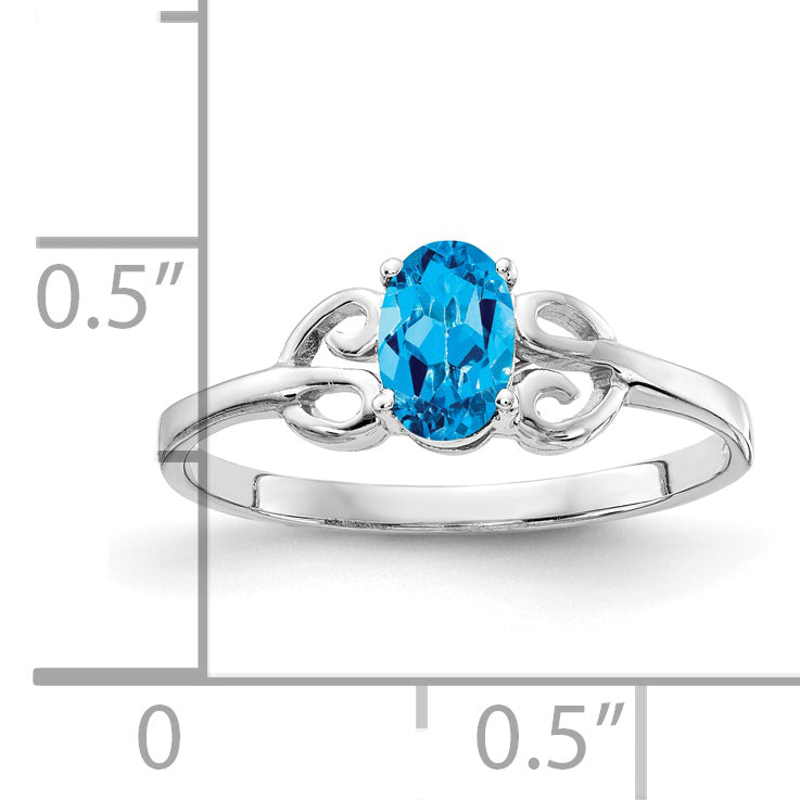 14k White Gold 6x4mm Oval Blue Topaz Checker ring