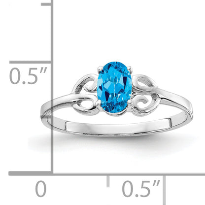 14k White Gold 6x4mm Oval Blue Topaz Checker ring