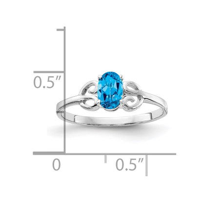 14k White Gold 6x4mm Oval Blue Topaz Checker ring