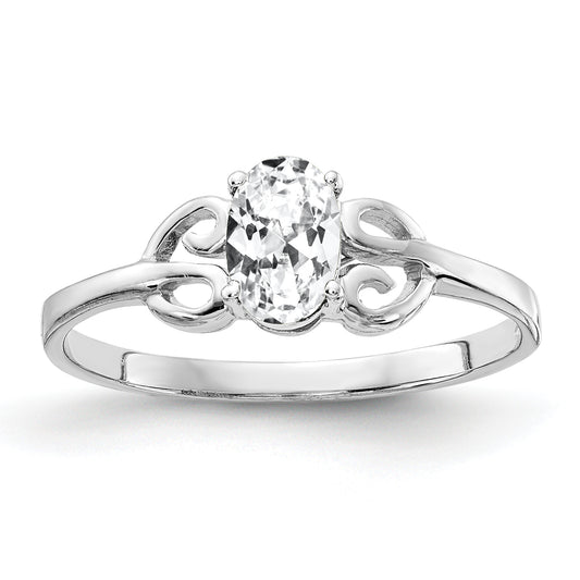 Solid 14k White Gold 6x4mm Oval Cubic Zirconia Ring