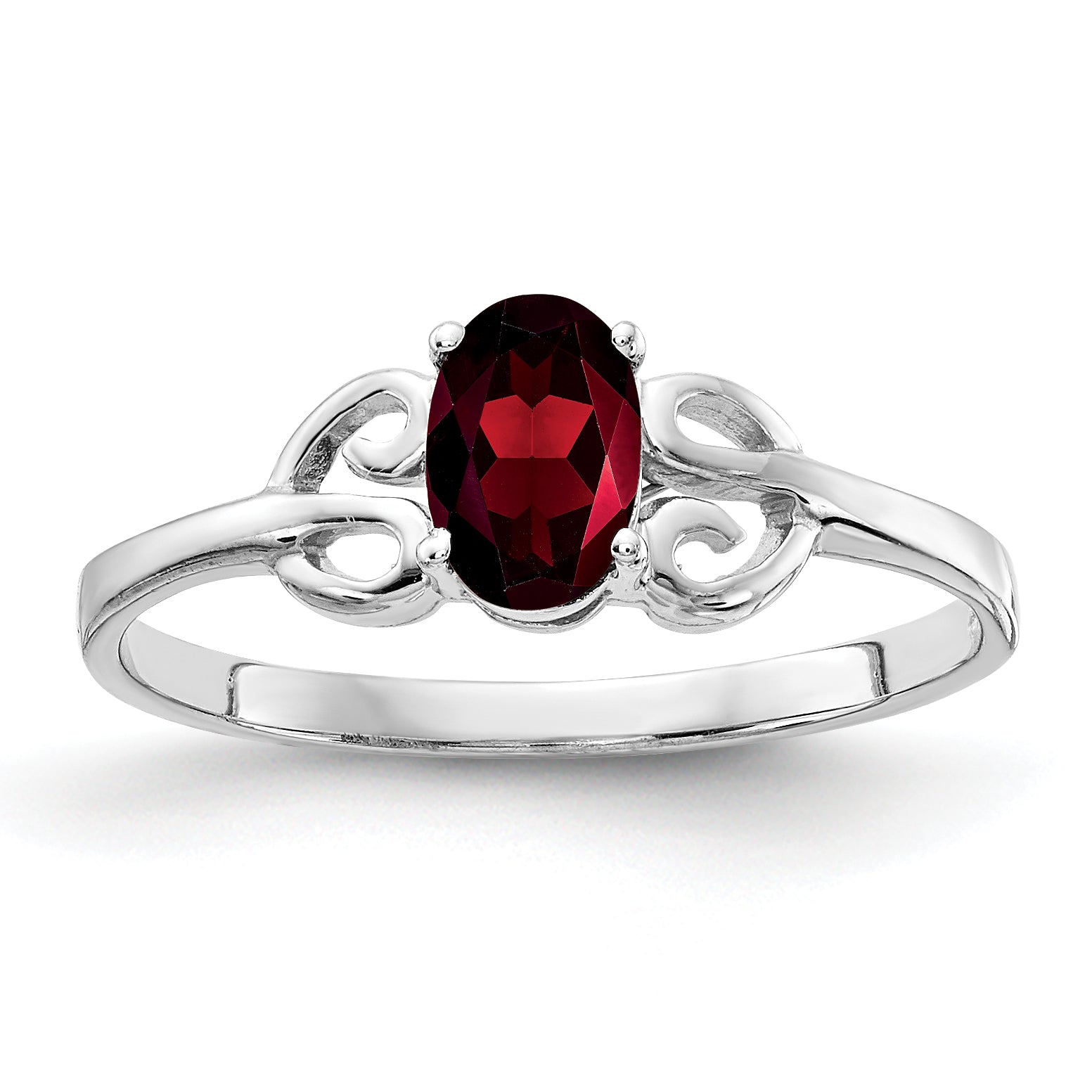 14k White Gold 6x4mm Oval Garnet Checker ring