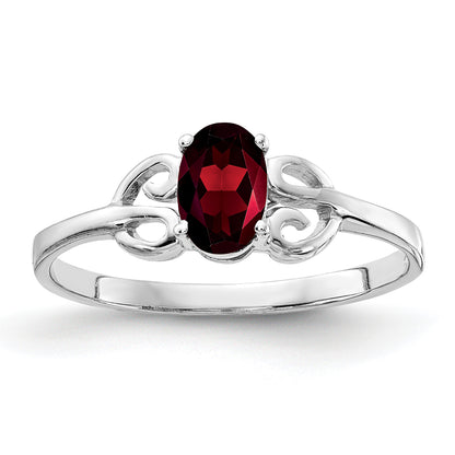 14k White Gold 6x4mm Oval Garnet Checker ring