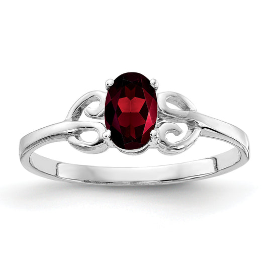 14k White Gold 6x4mm Oval Garnet Checker ring