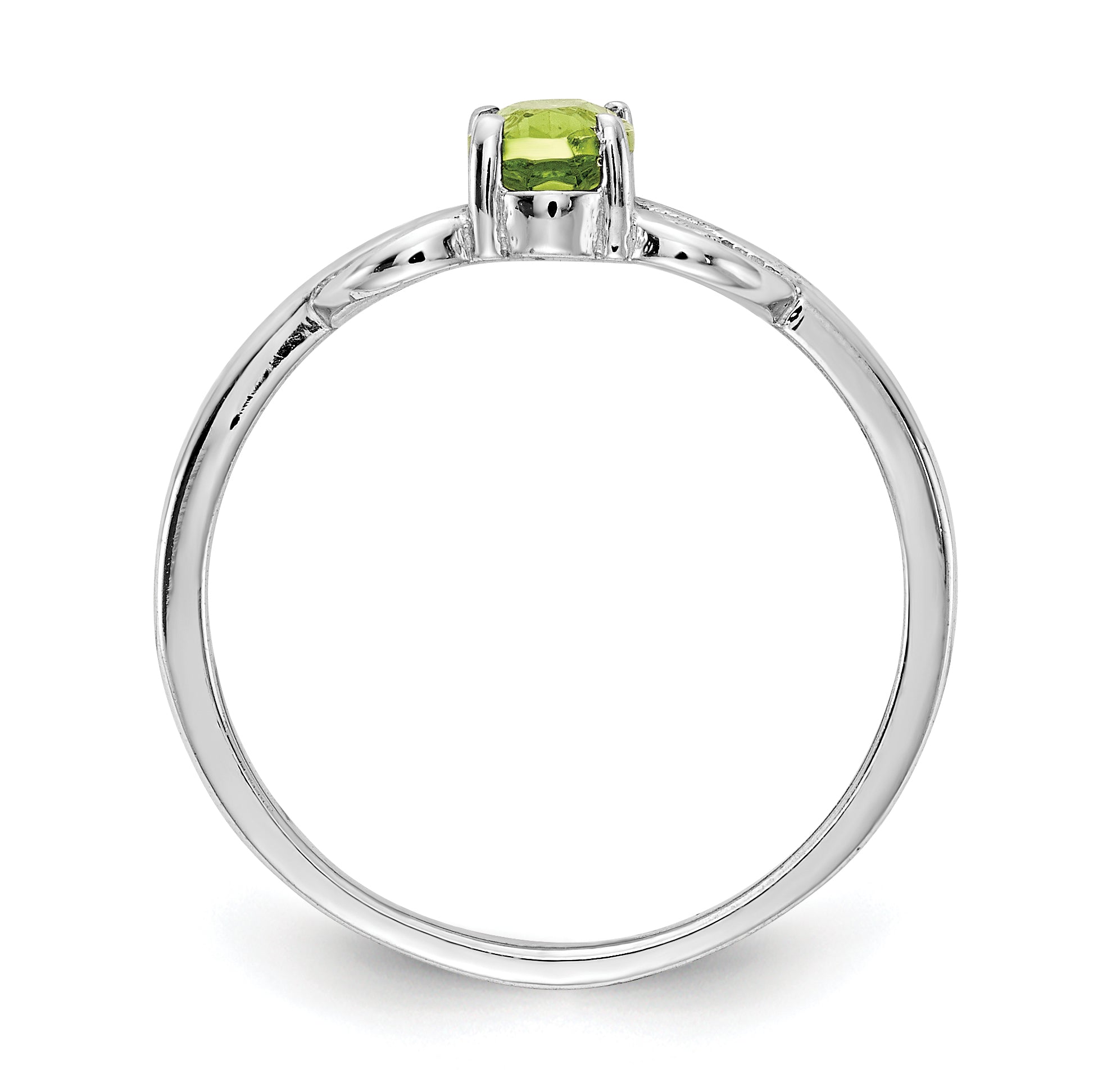 14k White Gold 6x4mm Oval Peridot Checker ring