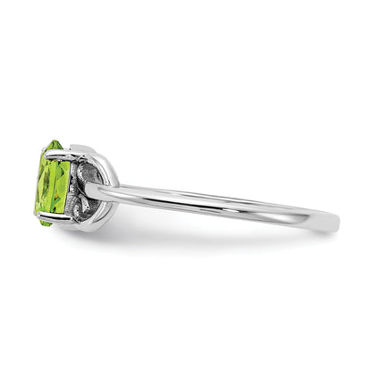 14k White Gold 6x4mm Oval Peridot Checker ring