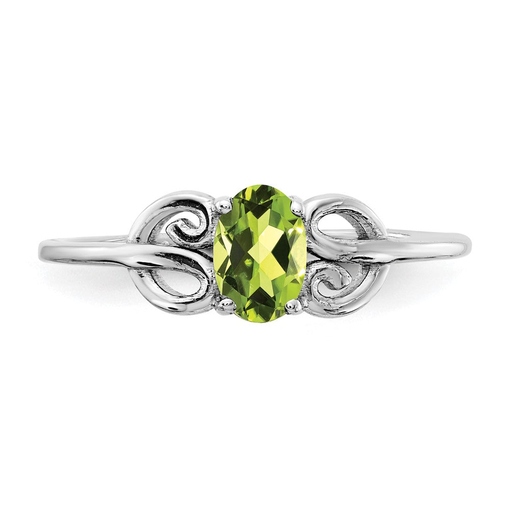 14k White Gold 6x4mm Oval Peridot Checker ring