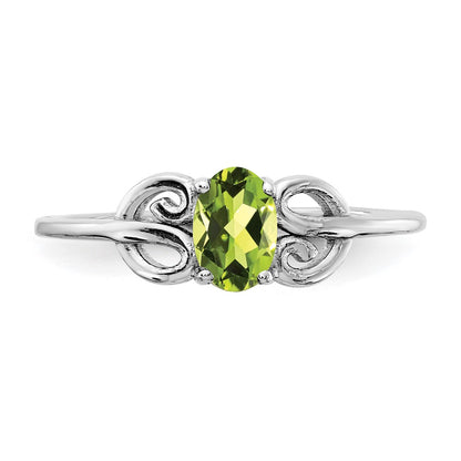 14k White Gold 6x4mm Oval Peridot Checker ring